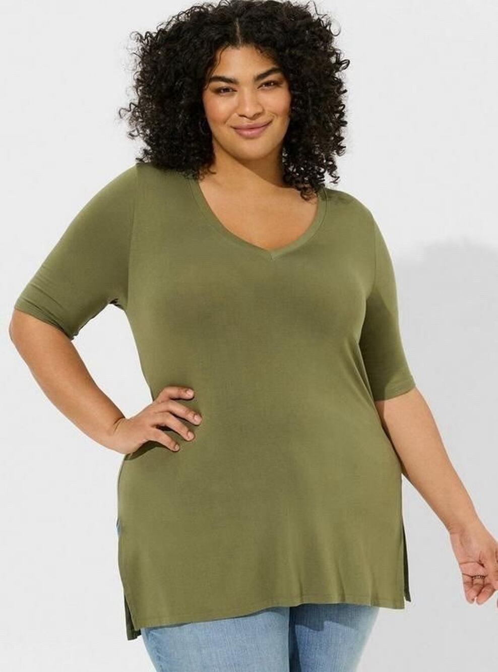 NWT TORRID Plus Size 5 5X Favorite Tunic Super Soft V-Neck Side Slit Tee Olive